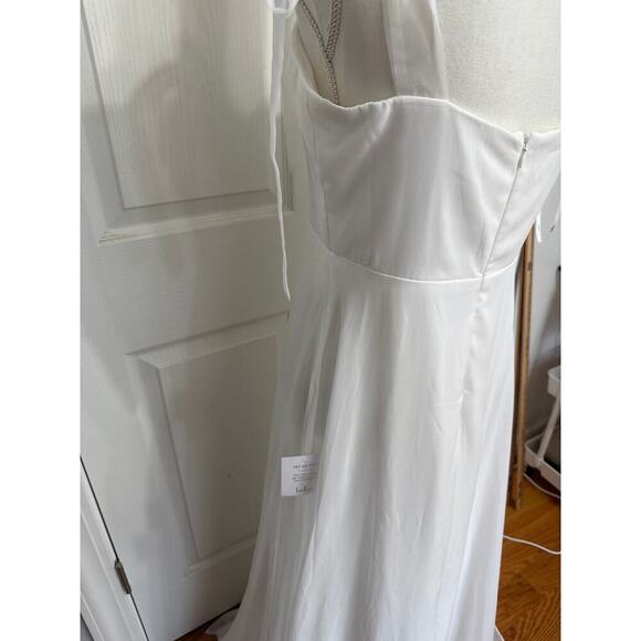 Lulus NWT Radiant Romance White Tie-Strap Maxi Dress Lined Chiffon Wedding Large - Picture 8 of 13